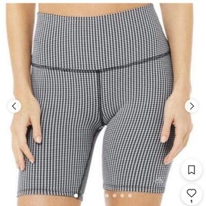 ALO Yoga Black and White Patterned Bike Shorts
